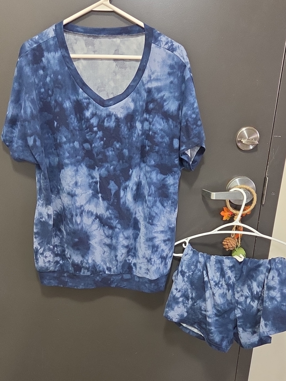 Amazon Blue Tie-Dye V-Neck Short Sleeve Top And Matching Shorts